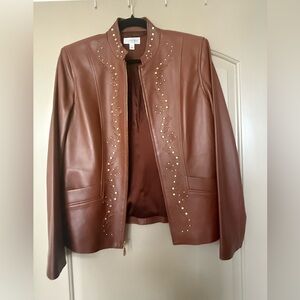 St. John Sport Lamb Leather Studded Jacket L